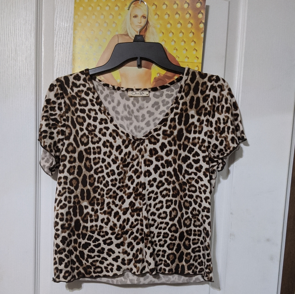 SALE Olivia Rae Cheetah Crop Top Short Sleeve T-Shirt Large